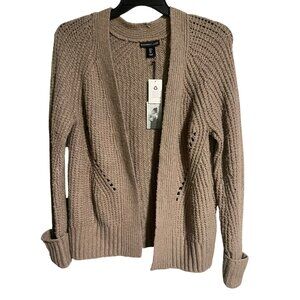 Sincerely Jules Womens Open Front Cardigan Sweater L Tan Knit Recycled Materials